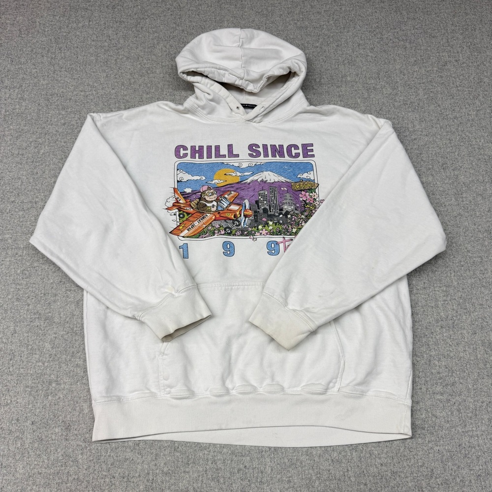 Brandy Melville Hoodie One Size White Chill Since 1993 Tokyo Graphic Sweatshirt